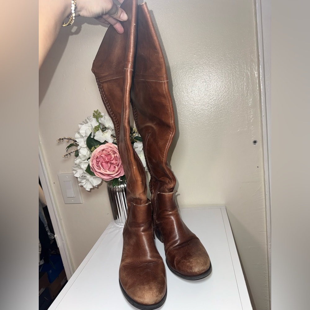 Brown Leather Knee-High Boots
